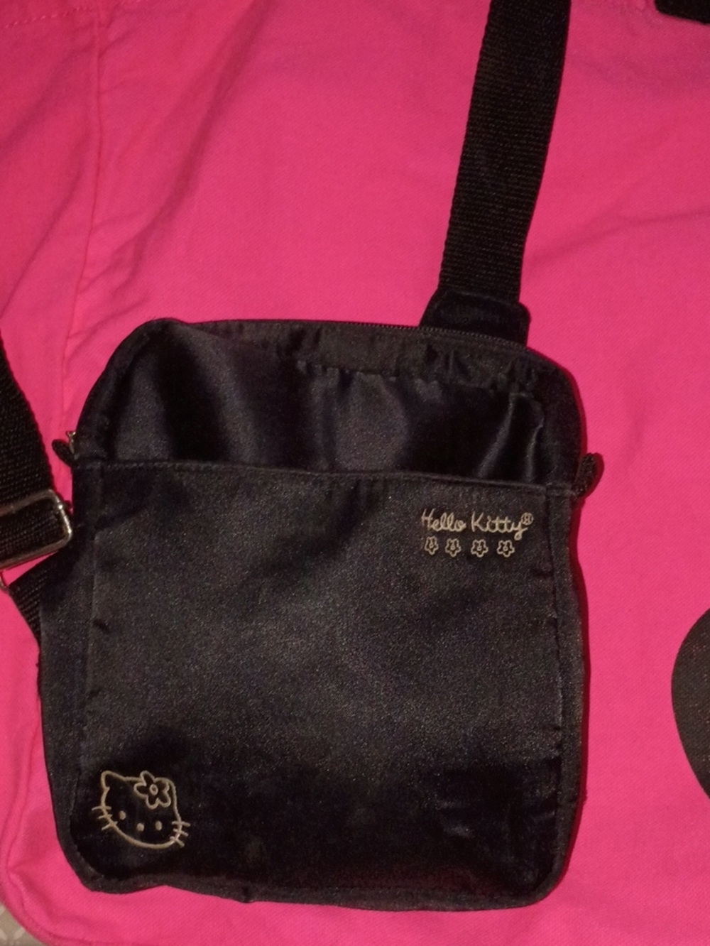 VTG 1999 Sanrio Hello Kitty Mini Shoulder Bag Black Utility Crossbody Goth Y2K